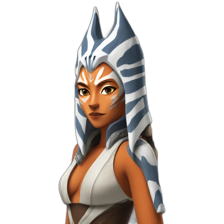 Sexy Ahsoka Tano (portrait, front facing, Apple iOS 17 style) small horns emoji