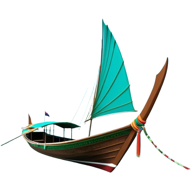 ​Cinematic Realistic Authentic Thai Longtail Boat, depicted as a traditional wooden longtail boat with a sleek, elongated hull and a brightly painted canopy, its long tail fin cutting gracefully through turquoise waters under a clear tropical sky, rendered with vibrant textures and dynamic natural lighting that captures its rustic charm and cultural heritage, emoji