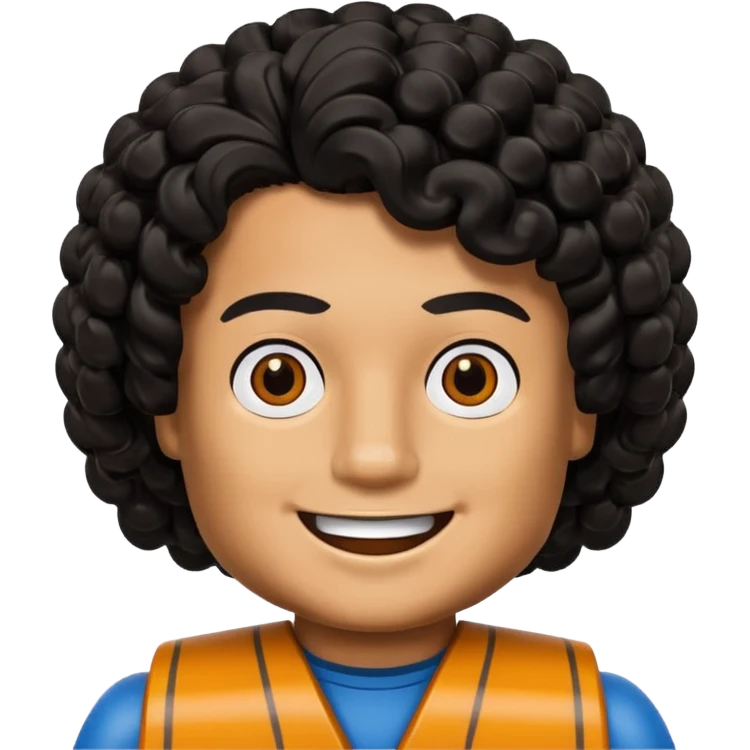 Brown boy, curly black hair, Lego head emoji