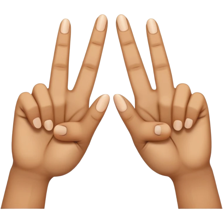 two hands using middle fingers straight and parallel to each other, index fingers pressing together at the apex to form a triangle, light brown skin tone emoji