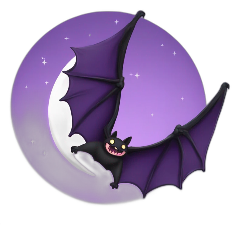 purple black vampire bat wings flying in front of large dripping crescent moon emoji