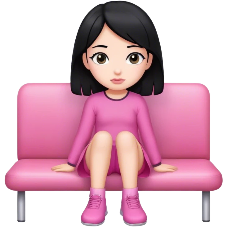 black hair girl sitting down waiting pink clothes emoji