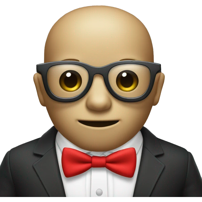 Generate a Skull wearing clear Glasses and a red Bowtie on chest. Half the skull should be black while other half should be white emoji