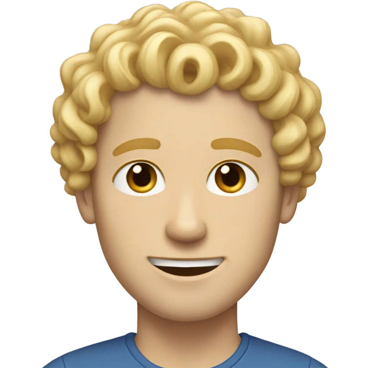 White guy with blonde curly hair with whiteon face emoji