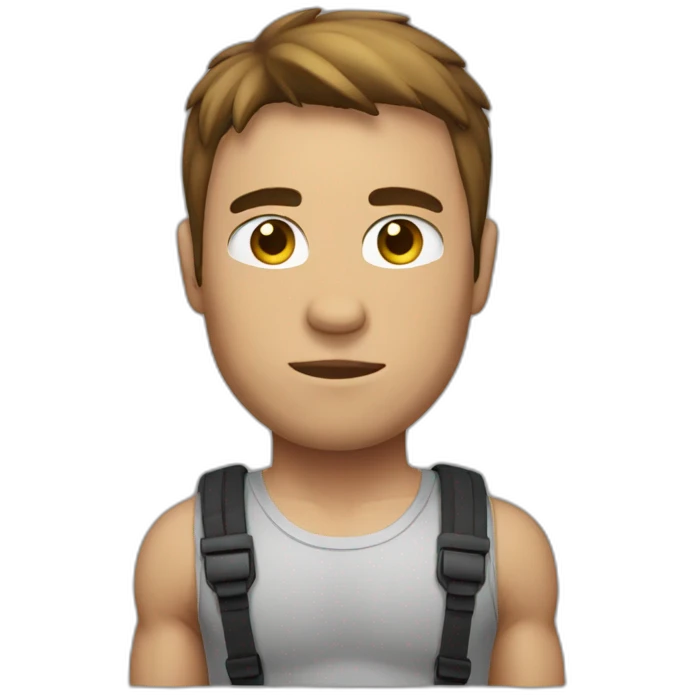 man with muscles,short hair,tired eyes,brown hair,bodysuit emoji