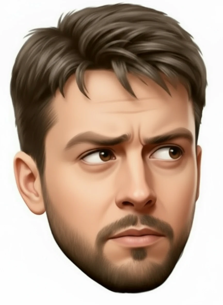 нарисуй этого человека в такой же позе, чтобы он смотрел глазами  в правый нижний угол, относительно зрителя, без фона emoji