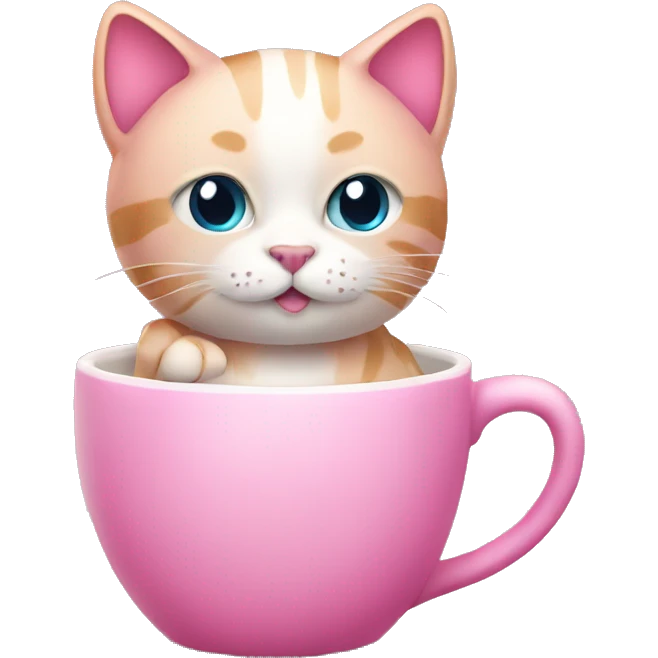 Pink cat with cup emoji