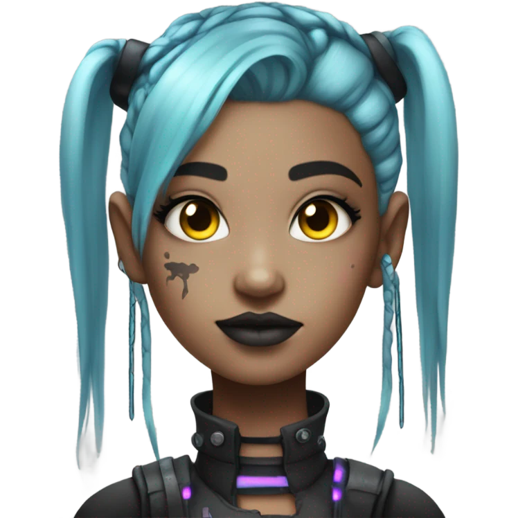 cyborg goth girl, neon hair, twintails emoji