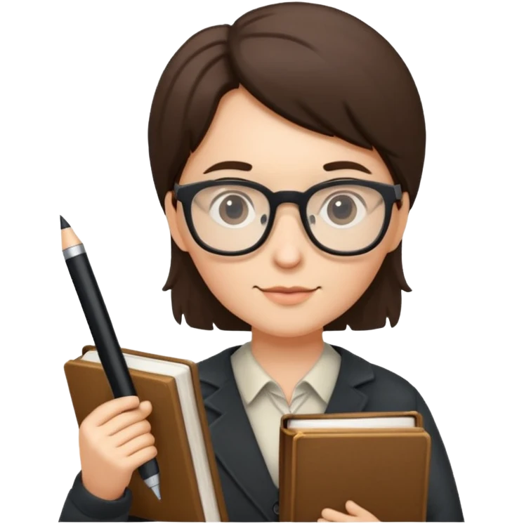 writer holding big pen and book, wearing glasses emoji