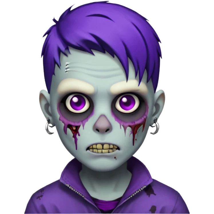 A zombie boy with black scene hair with purple streaks, ear gauges, and facial piercings  emoji