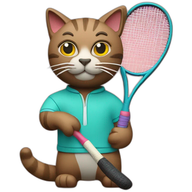 Plasticine cat with a tennis racket in his hand emoji