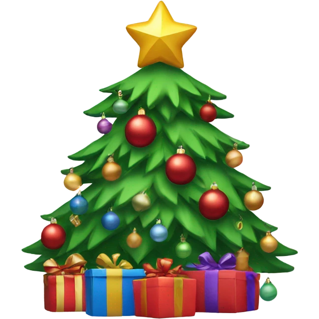 Christmas tree with ornaments on it and presents around it too emoji