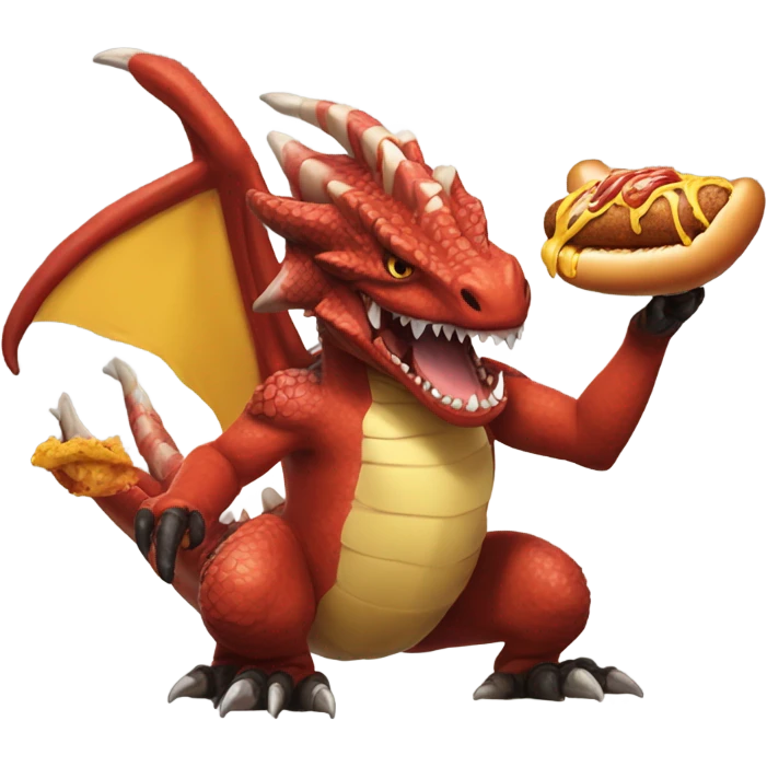 rathalos eating a hotdog with mustard emoji