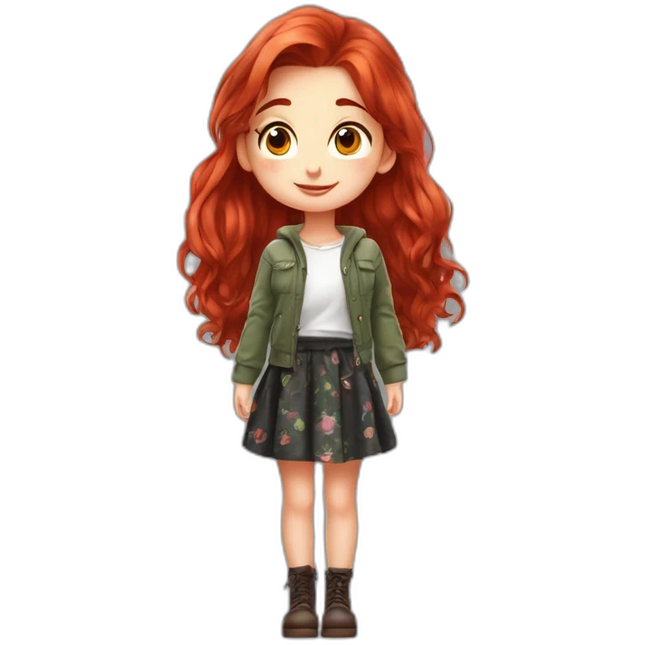 1girl, red hair, messy, sending kiss, in a skirt ((high saturation)), ((best quality)), ((masterpiece)), ((realistic)), (detailed) chill, smile, russian girl, looking to the side emoji