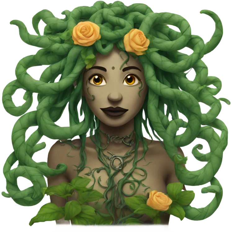 Medusa with dreadlocks tattoo surrounded by vines and flowers  emoji