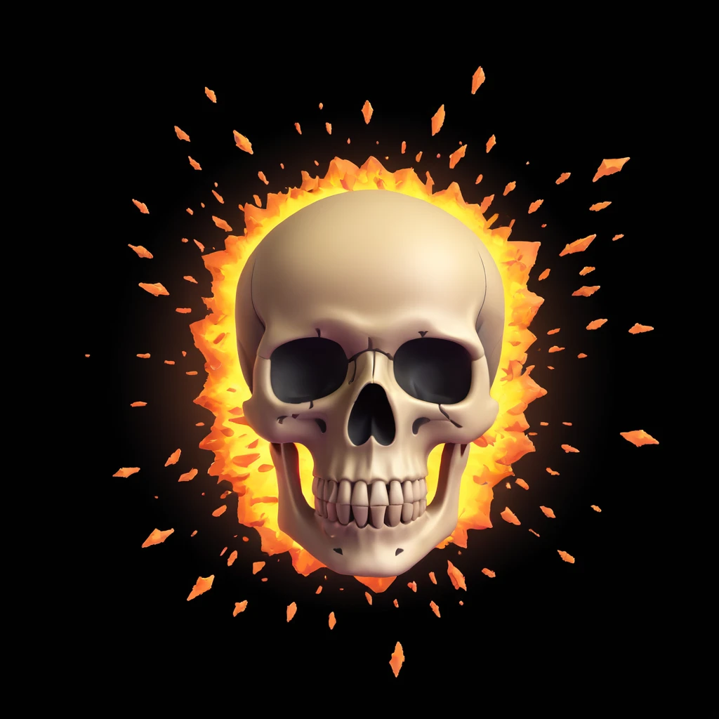 3D realistic style exploding skull with flying fragments emoji