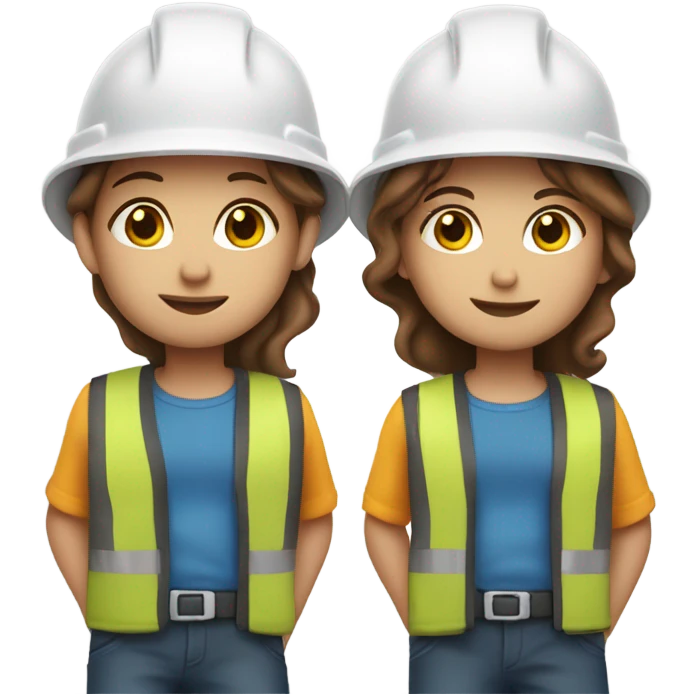 Twins wearing hard hats but one is brown and short than the other emoji