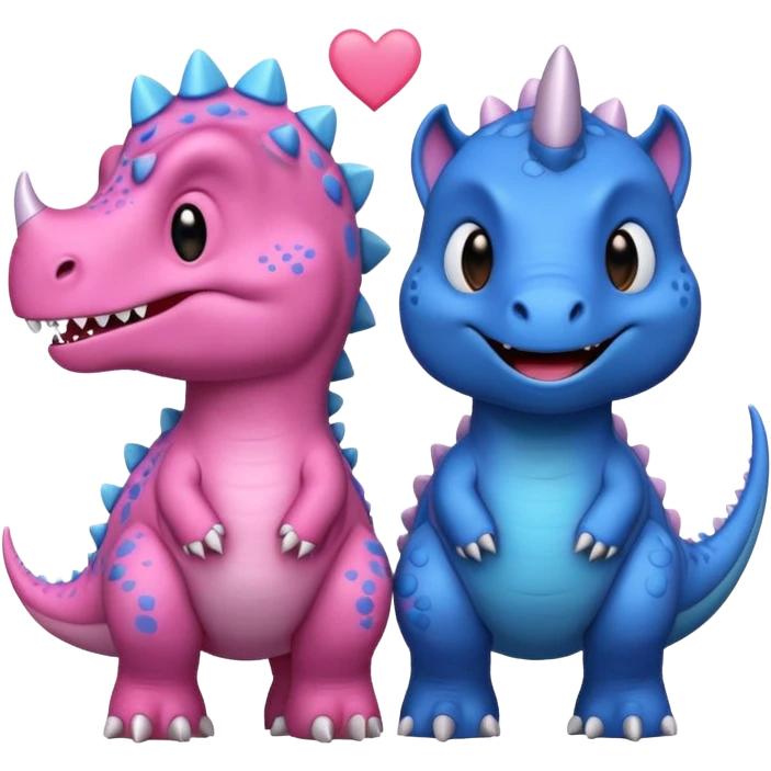 2 Dino one Triceratops cute pink kawei in love with one Blue t-Rex  emoji