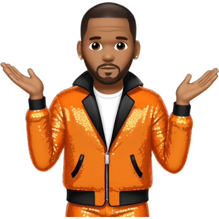 R. Kelly with dark brown hair, orange sequin outfit emoji
