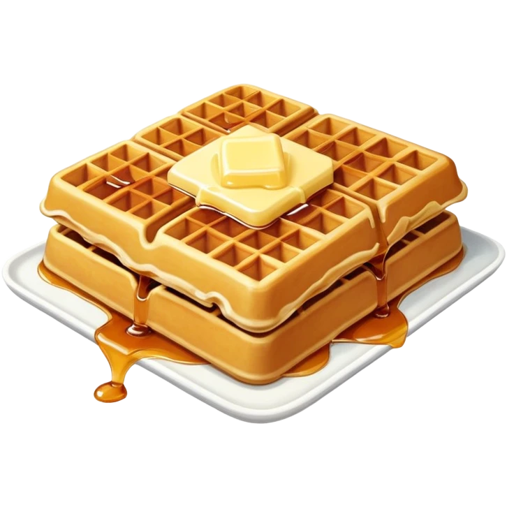 Golden crispy waffle with maple syrup and a square of butter on top emoji