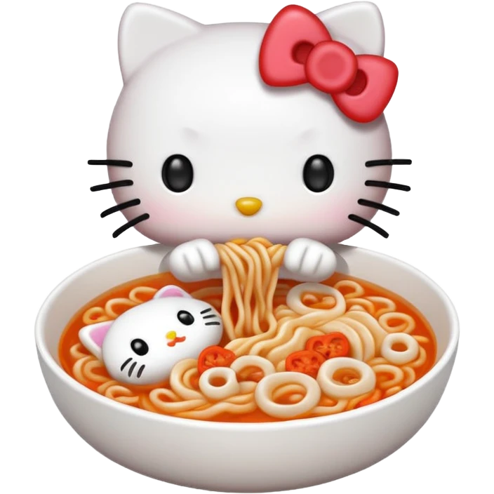 Hello Kitty eating kimchi udon noodles emoji