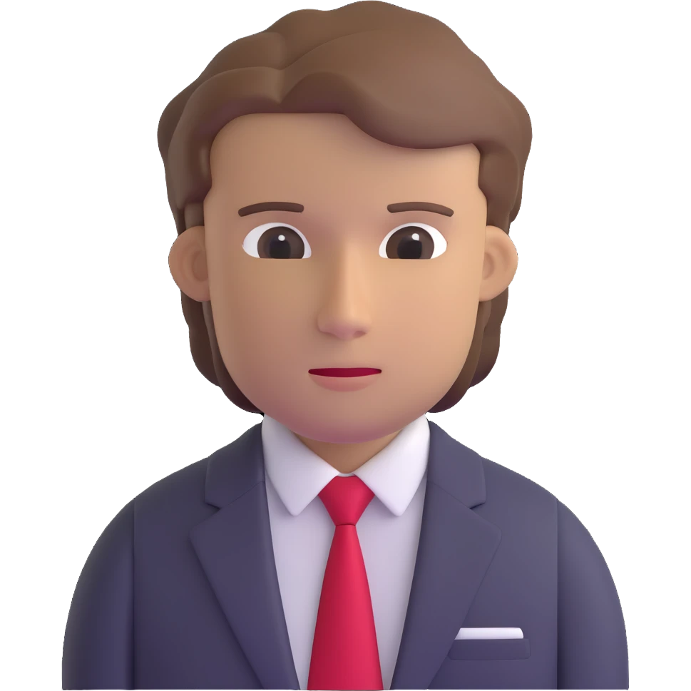 man with combed light brown hair wearing a suit with black horizontal stripes and a red tie emoji