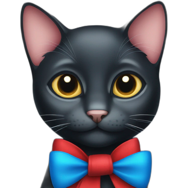 Black cat with a red bow and blue eyes emoji
