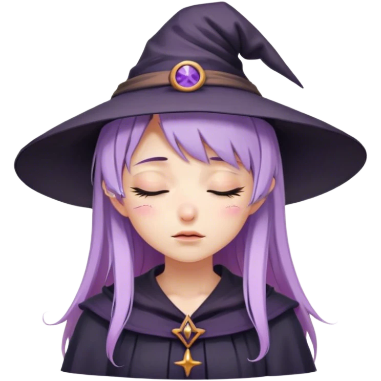 cute anime girl with closed eyes crying with lilac hair in witch hat emoji