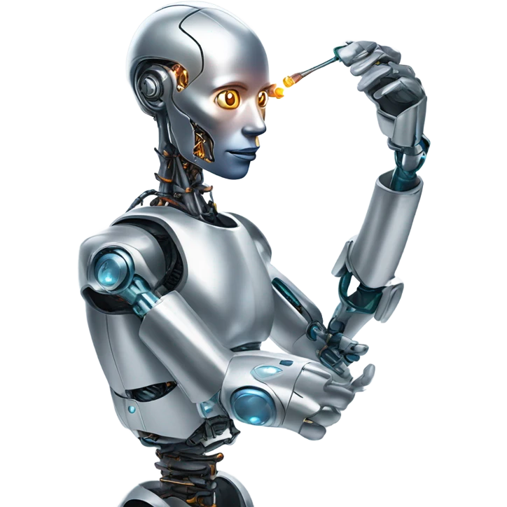 One cyborg performing brain surgery on a robot.  emoji