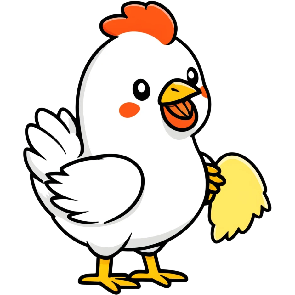 A chicken eating hair emoji