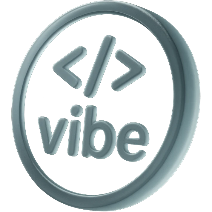 a glassy coin with the word 'vibe' and coding symbols in matte glass style emoji