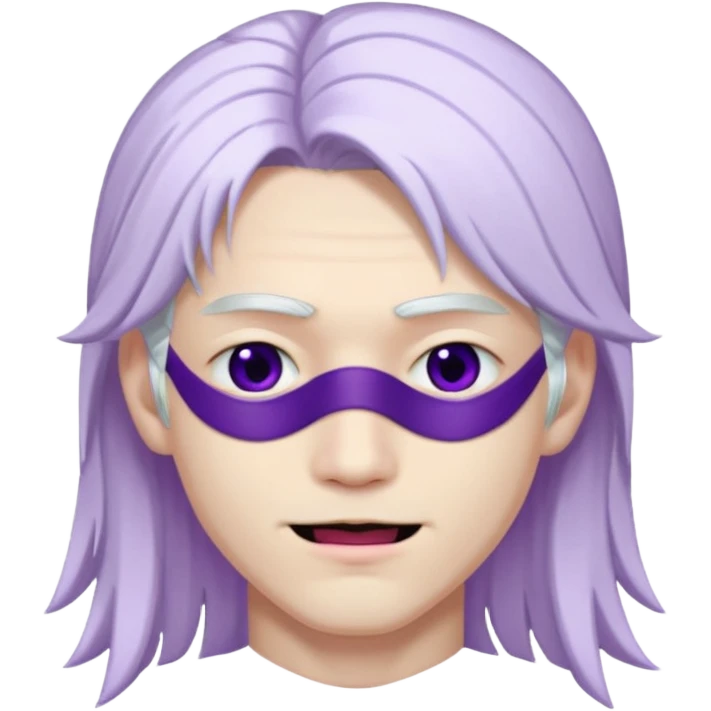 A young pale skinned Japanese man, with long free white hair. Purple eyes pink lips. Devious smile and an eyepatch emoji
