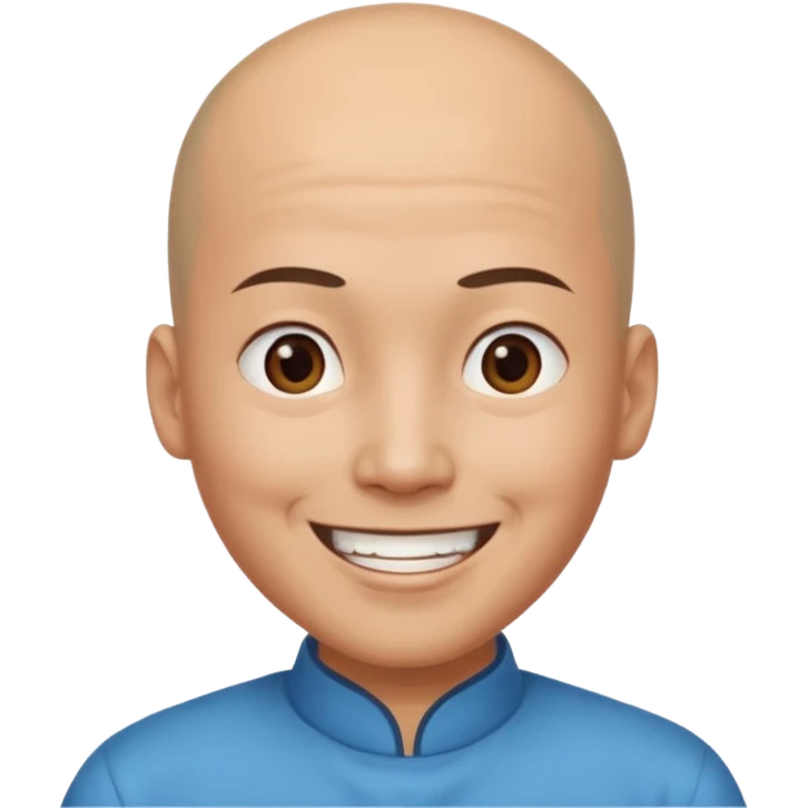 chineese man with a bald head and ponytail coming out in the middle emoji