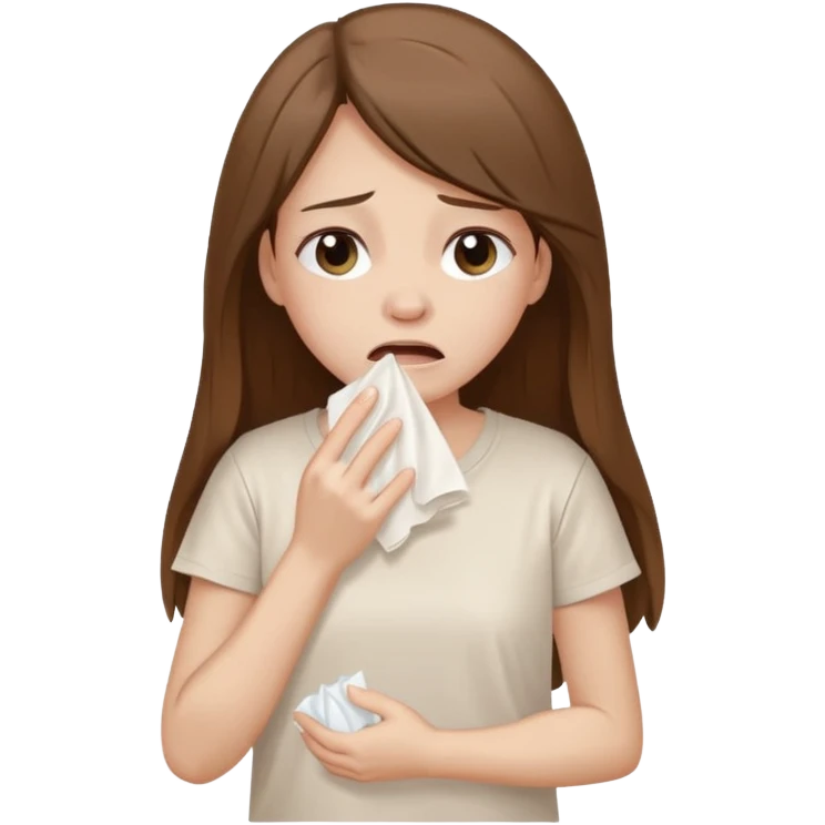 a pretty bratz fair girl crying in a loose oversized off white tshirt  with long brown hair with a tissue box emoji