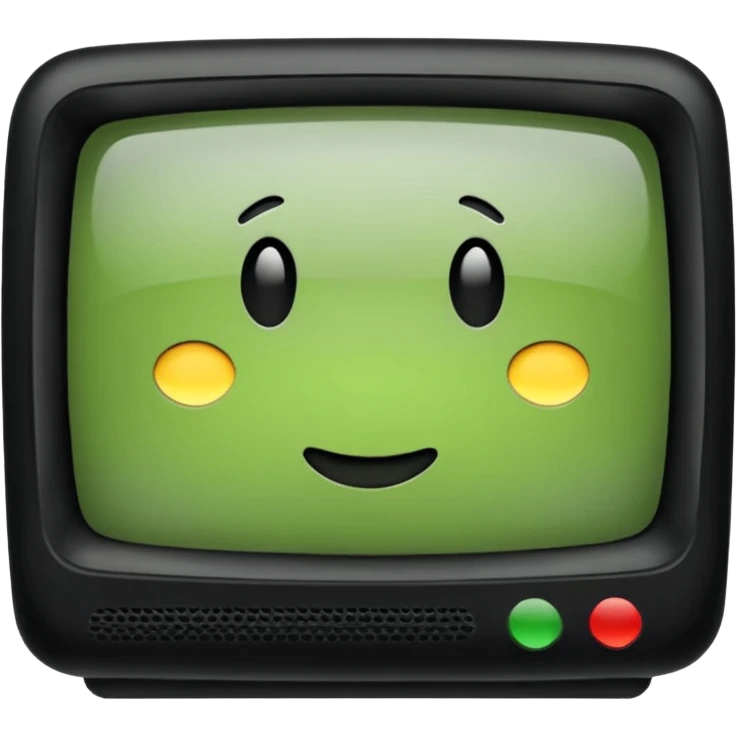 черный телевизор с зеленым экраном и пиксельным рисунком на экране emoji
