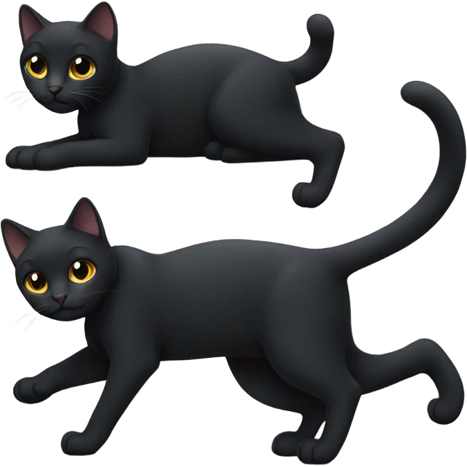Black cute cat stretching emoji