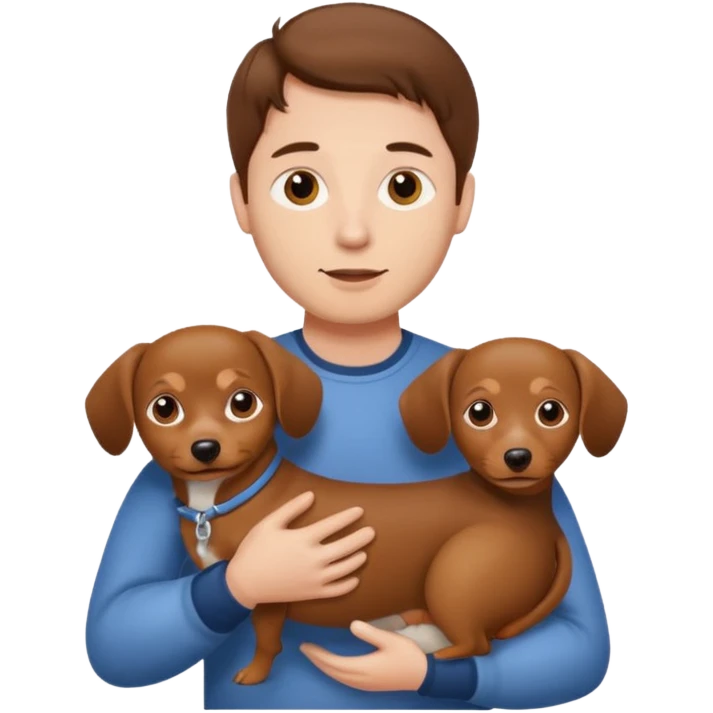 Man with brown hair and white skin carrying a chiweenie emoji