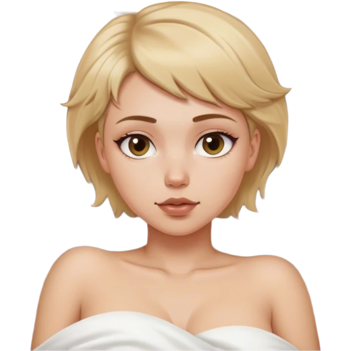 sexy white girl, short dirty blond hair, laying in bed, show covers, intimate, areolas sfw emoji