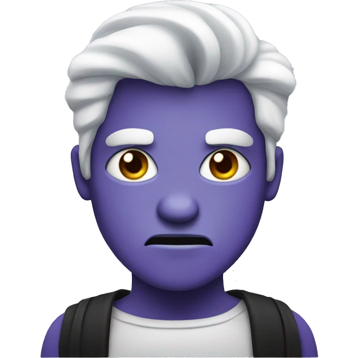 A purple evil guy with white hair, black bandana on Head, and sky blue eyes and Ironic look emoji