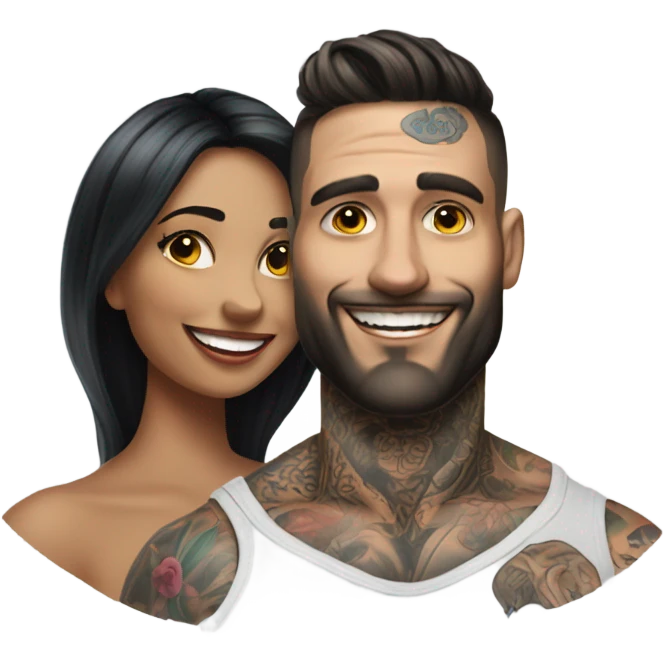 Hyper Realistic beautiful woman smiling at a very handsome tattooed man emoji