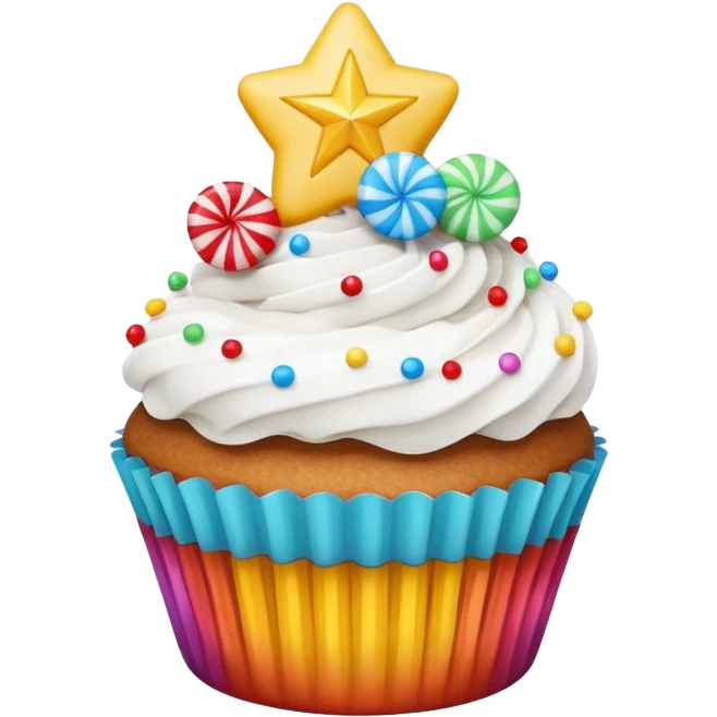 cupcake with white frosting and a star-shaped candy emoji