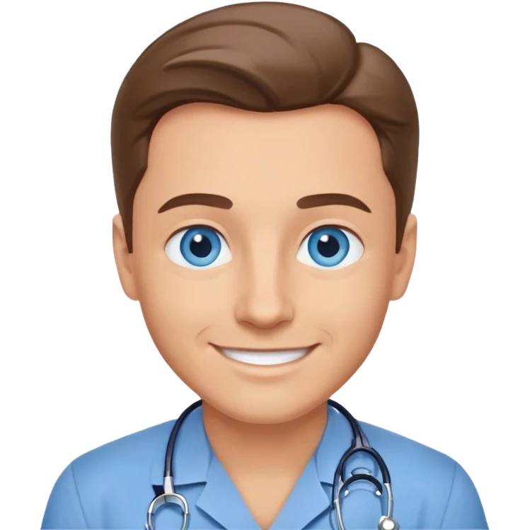 smiling doctor with blue eyes in blue shirt emoji