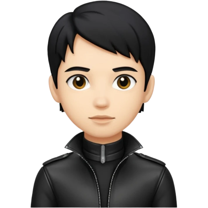 Neo from The Matrix with light skin, black hair, black outfit emoji
