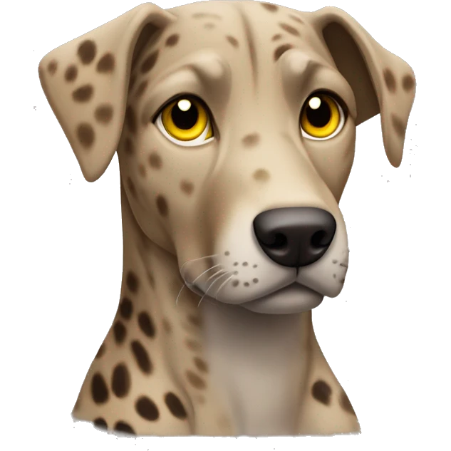Solid light Brown Catahoula leopard dog with white chest hair and yellow eyes emoji