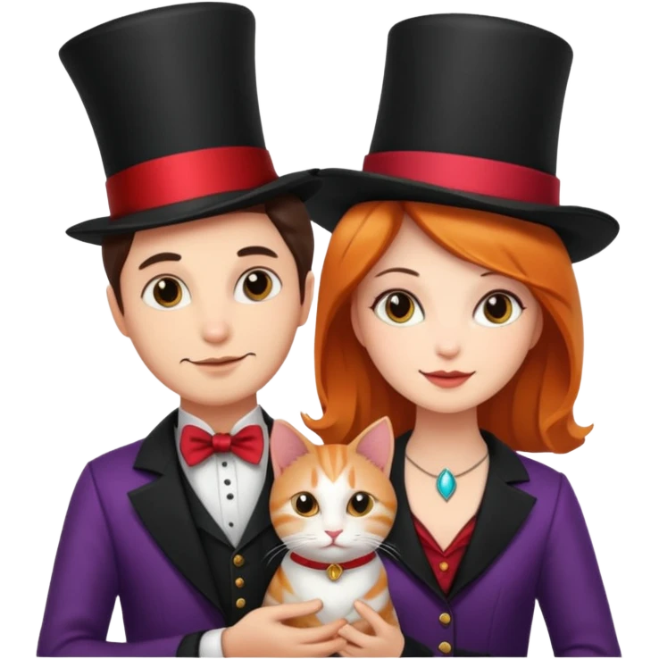 magician couple and their pet cat emoji