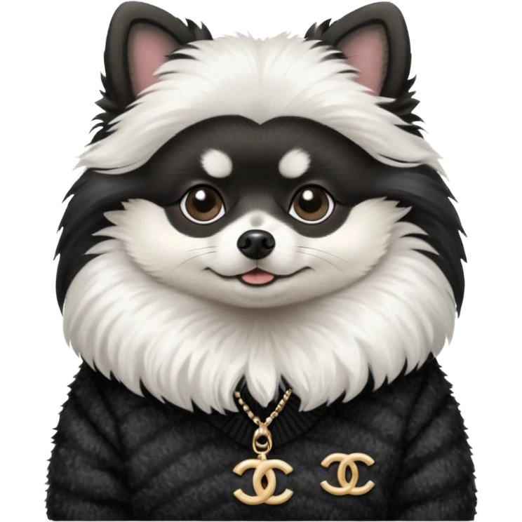 Black and white pomeranian wearing coco chanel Sweater  emoji