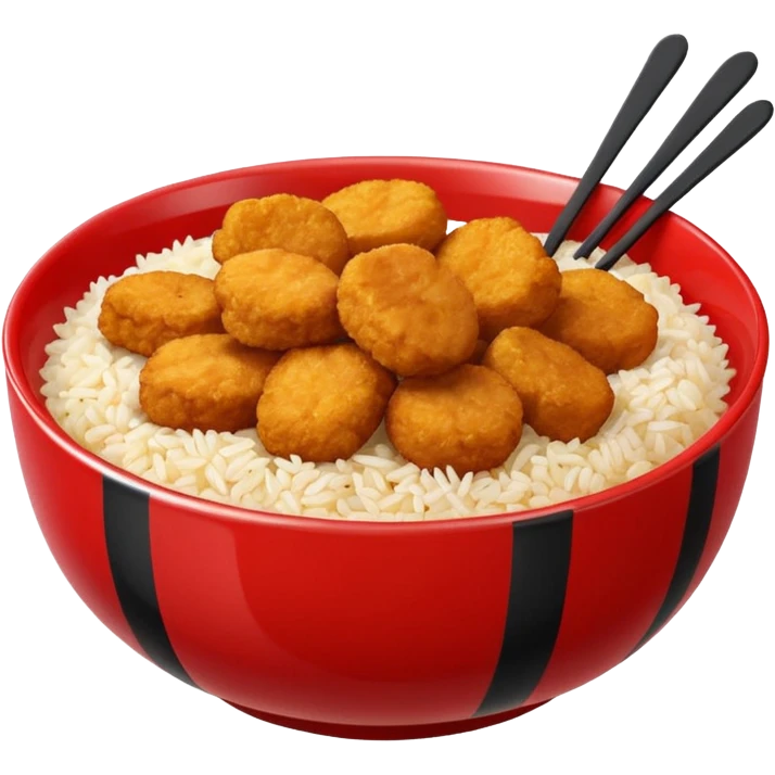Bol rouge a bande noir vertical avec des nuggets et du riz melanger emoji
