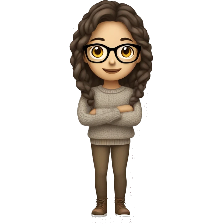 hispanic girl, long brown hair, brown eyes, full body, glasses, young, winter sweater emoji