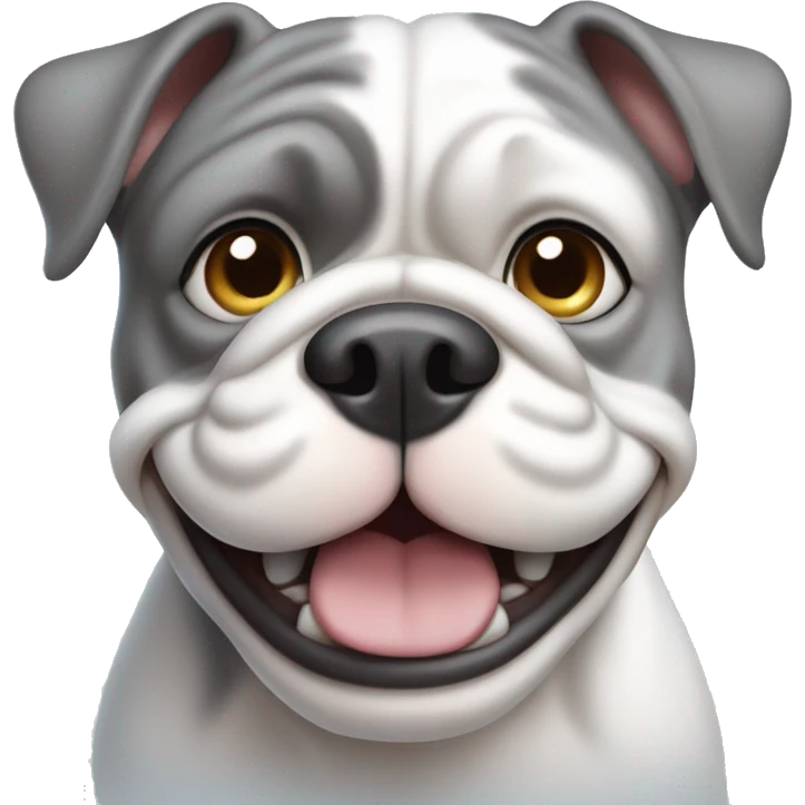 smiling grey and white bulldog with bright blue eyes emoji