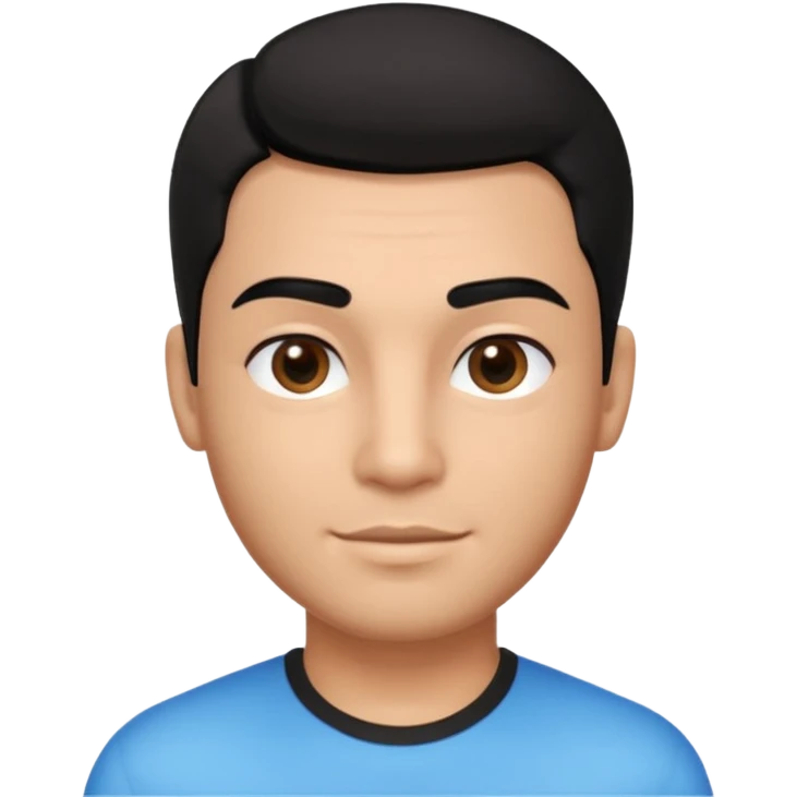Emoji masculino em estilo 3D / cartoon realista, com pele morena clara, cabelos pretos bem penteados com gel, fios alinhados e com brilho, olhos pretos expressivos, sobrancelhas bem definidas, rosto jovem, expressão simpática e confiante, traços suaves e harmoniosos, sem barba emoji